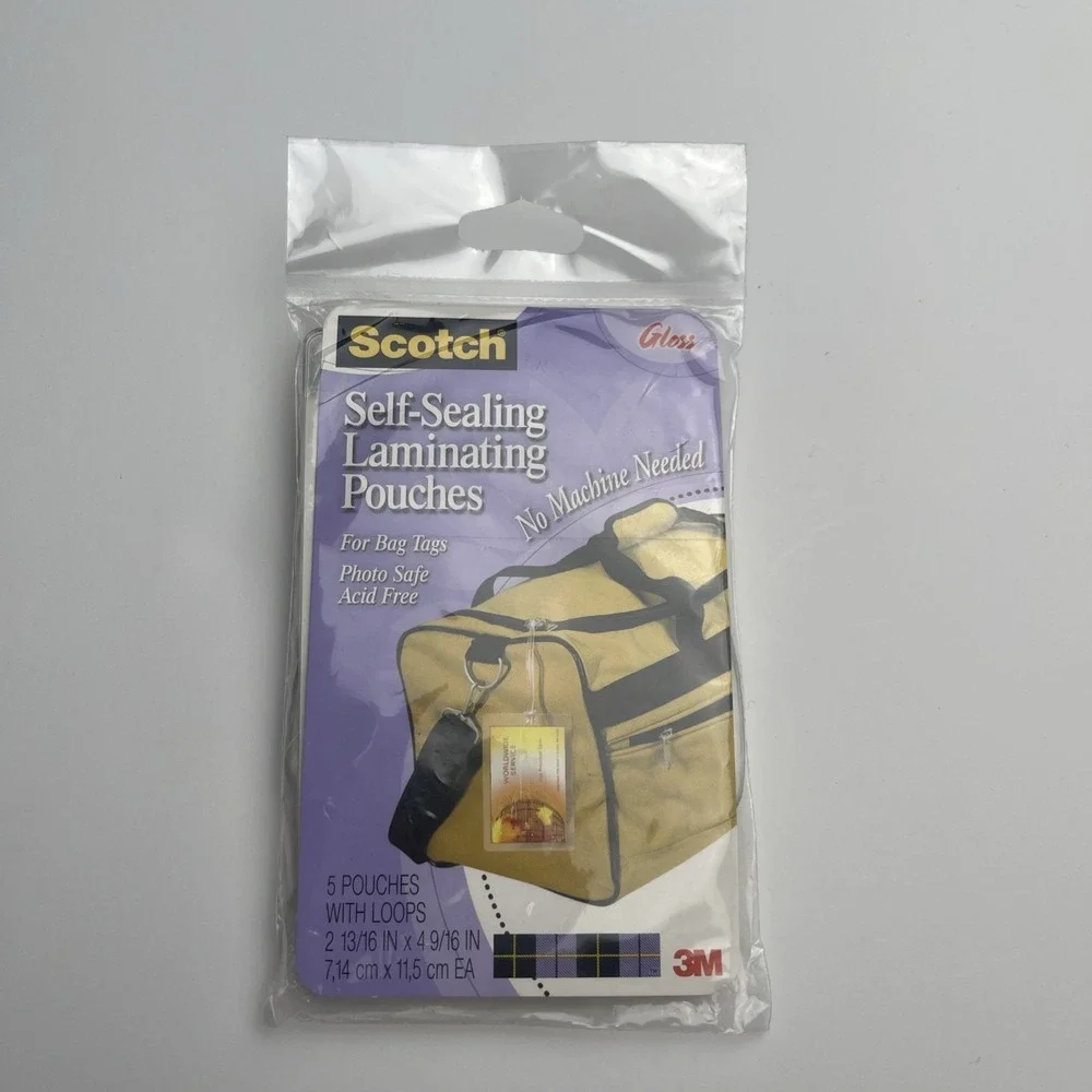 Scotch 3M Self-Sealing Laminating Pouches Luggage Bag Tags 5ct Clear New